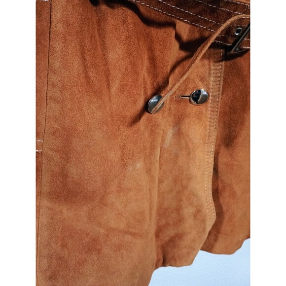 Vintage 70s Suede Trench Coat Rust Brown Belted Long Jacket Boho Western Women's - Picture 16 of 16